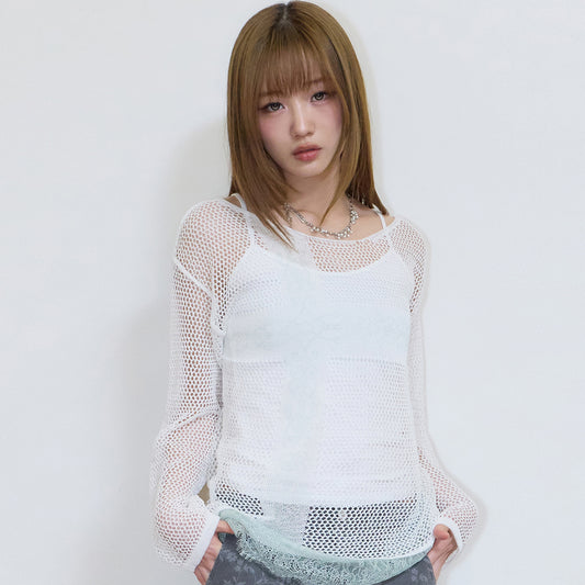 （韓国発送）SY LACE NET KNIT (WHITE)
