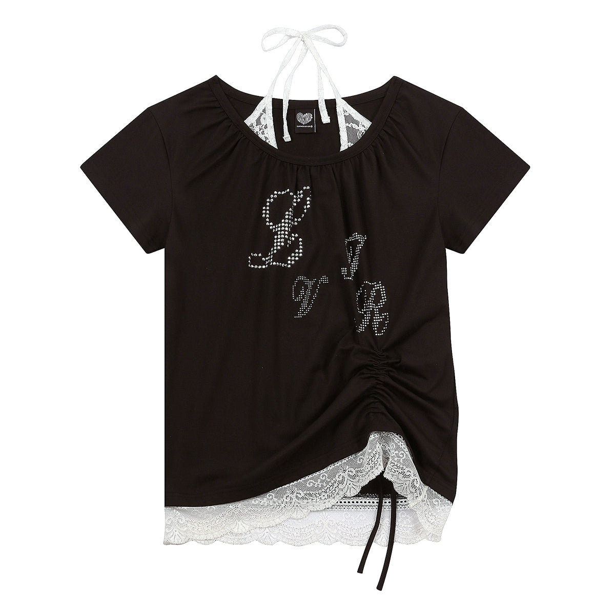 （韓国発送）SY LACE SHIRRING TEE (BLACK)