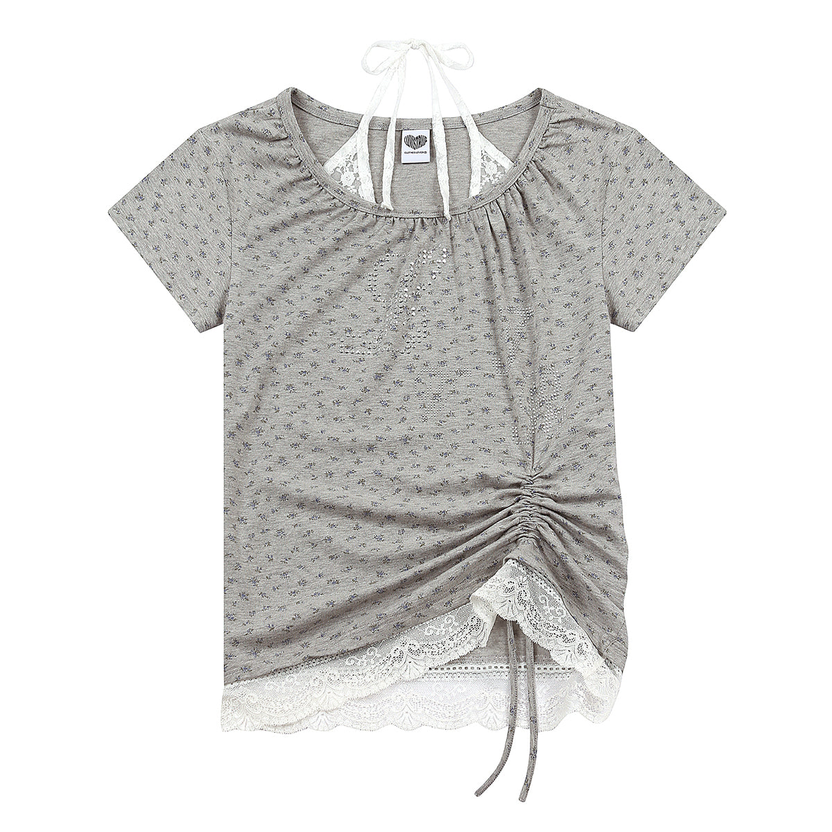 （韓国発送）SY LACE SHIRRING TEE (GRAY)