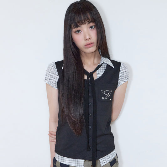 （韓国発送）SY LAYERED BLOUSE (BLACK)