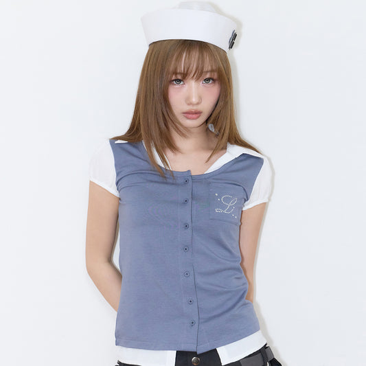 （韓国発送）SY LAYERED BLOUSE (BLUE)