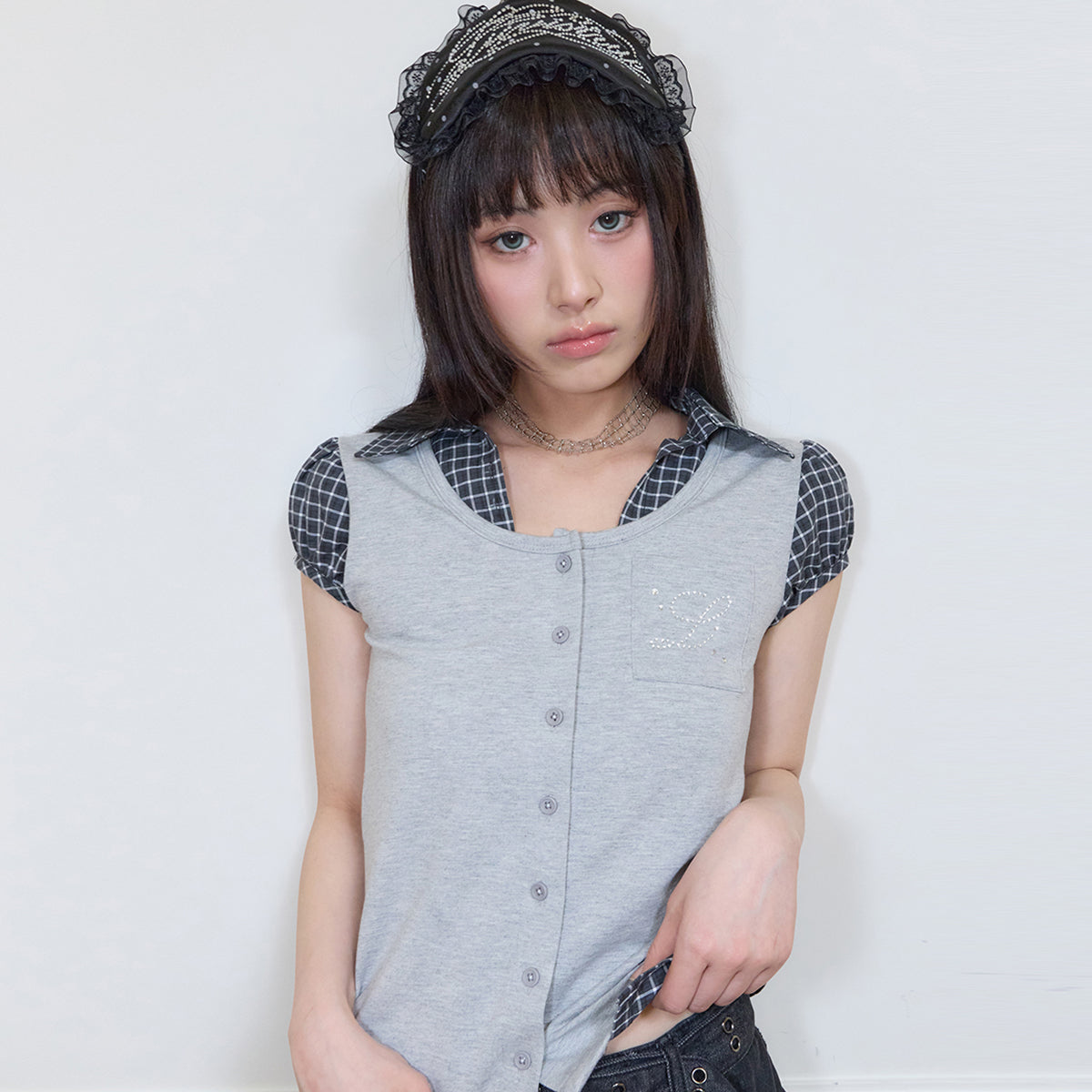 （韓国発送）SY LAYERED BLOUSE (GRAY)