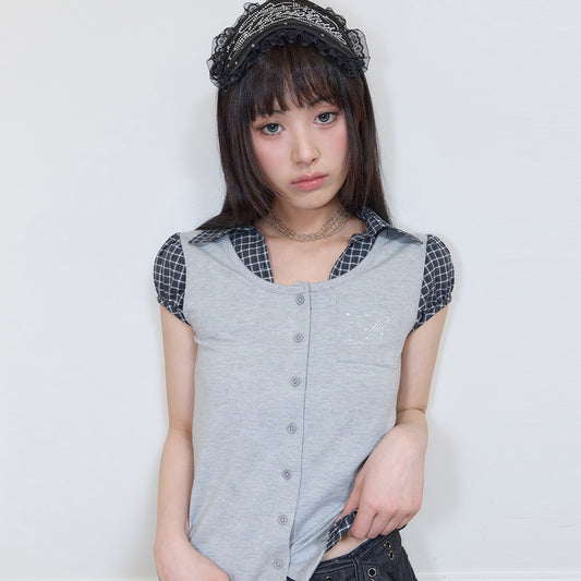 （韓国発送）SY LAYERED BLOUSE (GRAY)