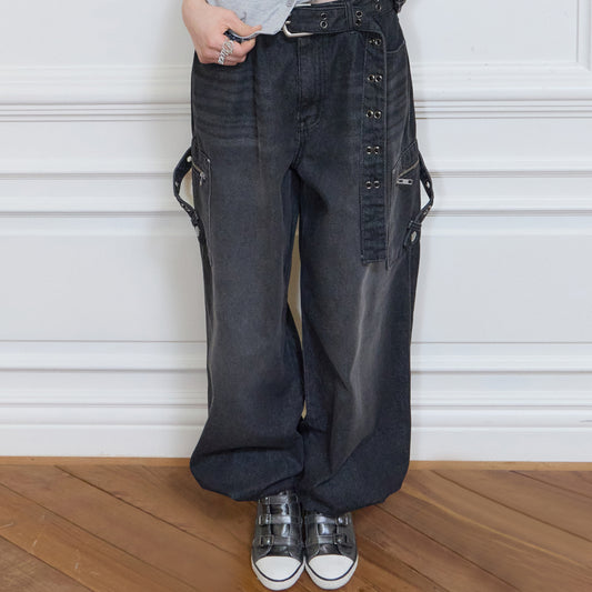 （韓国発送）SY POCKET BELT PANTS (BLACK)