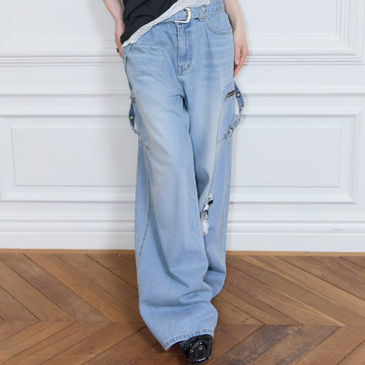 （韓国発送）SY POCKET BELT PANTS (BLUE)