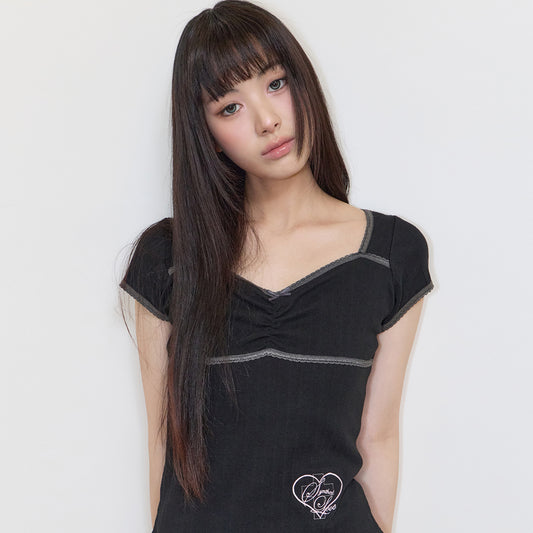 （韓国発送）SY PUNCHING CAP SLEEVE TEE (BLACK)